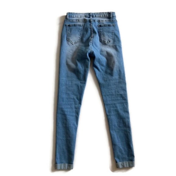 shein womens stonewash cat whiskers skinny jeans medium cuffed ankle med wash - Picture 3 of 9